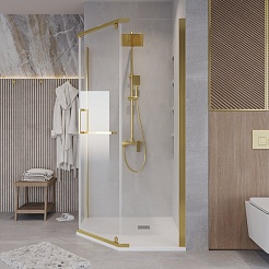 Grossman  Душевой уголок Pragma 90x90x195 профиль золото сатин стекло прозрачное – фотография-5