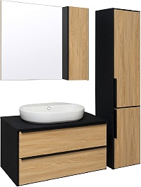 Runo Зеркальный шкаф Мальта 85 дуб/черный – фотография-3