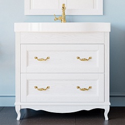 ValenHouse Тумба под раковину Лиора 90 белая, фурнитура золото – фотография-1