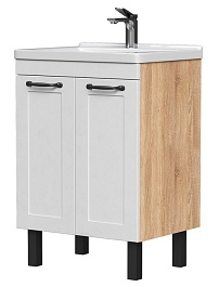 Equil Тумба с раковиной Lago 60 2 ящика напольная белая/дерево – фотография-1