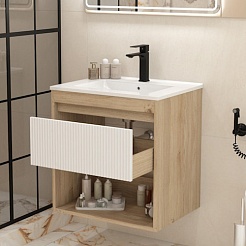 Teymi Тумба с раковиной Vitra 60 Волна подвесная дуб/белый – фотография-5