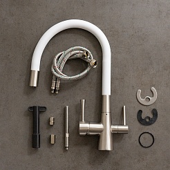 Lemark Смеситель для кухни Comfort LM3075BN-White белый/никель – фотография-3