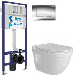 Teymi Унитаз подвесной Vitra Pro T40806 с инсталляцией Aina 1220067 с кнопкой Kati T70701CH – фотография-1