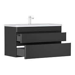 Equil Тумба с раковиной Eltoro 100 2 ящика подвесная черный софт – фотография-2