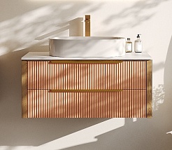 Зов Тумба с раковиной Валенсия 100 подвесная бежево-розовая/белая – фотография-1