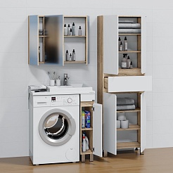 СанТа Тумба с раковиной под стиральную машину Марс 80 R белая/янтарное дерево – фотография-12