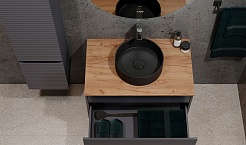 Jorno Тумба под раковину Cossety 80 подвесная антрацит/дуб Крафт золотой – фотография-4