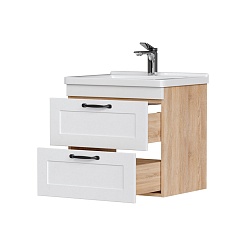 Equil Тумба с раковиной Lago 60 2 ящика подвесная белая/дерево – фотография-2