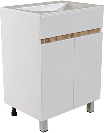 Mixline Тумба с раковиной Брикс 60 2 створки белая/дуб вотан – фотография-1