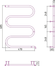 Стилье Полотенцесушитель электрический №04 МS-образный 700х500 – фотография-2