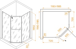 RGW Душевой уголок Passage PA-081B 120x120 профиль черный стекло матовое сатинат – фотография-3
