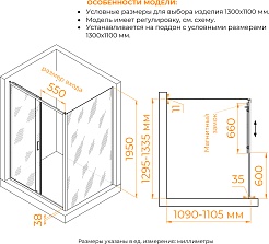 RGW Душевой уголок Passage PA-74B (PA-14B + Z-050-2B) 130x110 профиль черный стекло прозрачное – фотография-3