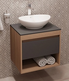 Teymi Тумба с раковиной Ritta 55 дуб эврика/графит матовый подвесная T60523 раковина T50503 – фотография-1