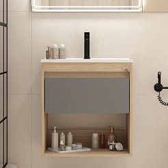 Teymi Тумба с раковиной Vitra 60 подвесная дуб/графит – фотография-3