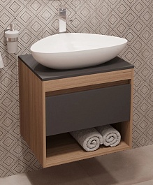 Teymi Тумба с раковиной Ritta 55 дуб эврика/графит матовый подвесная T60523 раковина T50802 – фотография-1