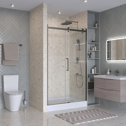 BelBagno Душевая дверь в нишу Marino MARINO-2-BF-1-130-C-GM 130x195 профиль оружейная сталь стекло прозрачное – фотография-4