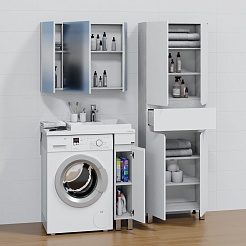 СанТа Тумба с раковиной под стиральную машину Марс 80 R белая/светлое дерево – фотография-12