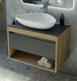 Teymi Тумба с раковиной Ritta 85 дуб эврика/графит матовый подвесная T60532 раковина T50802 – фотография-1