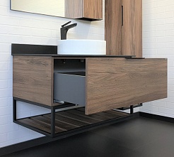 Comforty Мебель для ванной Порто 90 9110 подвесная дуб темно-коричневый/черный муар – фотография-8