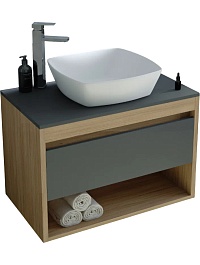 Teymi Тумба с раковиной Ritta 65 дуб эврика/графит матовый подвесная T60524 раковина T50701 – фотография-1