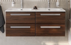 Cezares Тумба с раковиной Eco Cer-N 120 с 4 ящиками орех шоколад софт CZR-8095-120-2 ручки серые – фотография-1