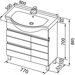 Aquanet Тумба с раковиной "Доминика 80" черная с б/к – фотография-5