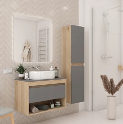 Teymi Тумба с раковиной Ritta 85 дуб эврика/графит матовый подвесная T60532 раковина T50606 – фотография-2