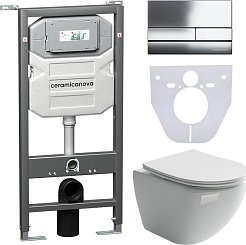Ceramicanova Подвесной унитаз Metropol Rimless с шумоизоляционной панелью CN1000 с системой инсталляции Envision кнопка Flat хром – фотография-1