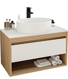 Teymi Тумба с раковиной Ritta 85 дуб эврика/белый матовый T60531 раковина T50502 – фотография-1