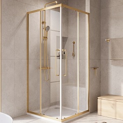 Cezares Душевой уголок Relax 304 RELAX-304-A-2-80-C-BORO 80x80 профиль брашированное золото стекло прозрачное – фотография-2