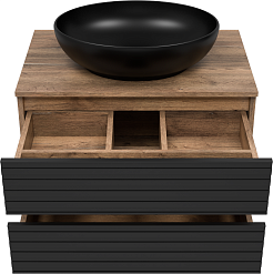 Brevita Тумба под раковину Dakota 70 подвесная дуб галифакс олово/черный кварц – фотография-3