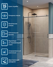 BelBagno Душевая дверь в нишу Soft Close-2 SOFT_CLOSE-2-BF-1-150-C-GM 150x200 профиль оружейная сталь стекло прозрачное – фотография-11