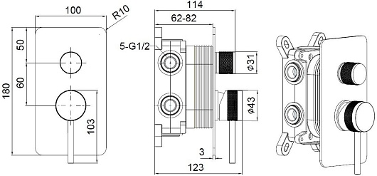Allen Brau Смеситель для ванны Priority 5.31A11-BN (с внутренней частью, 3 выхода) никель – картинка-9