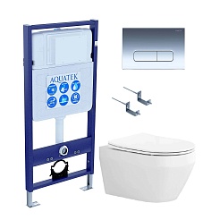Aquatek Унитаз подвесной Лея AQ1199-00 в комплекте с инсталляцией Standard INS-0000012 с клавишей смыва KDI-0000016 хром и крепления KKI-0000002 – фотография-1