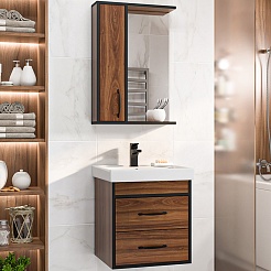 Misty Тумба с раковиной Кедр 50 подвесная орех/черная – фотография-8