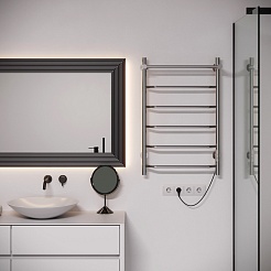 Aringa Полотенцесушитель электрический Киото 80x50 AR03001CH с полкой хром – фотография-4