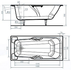 Универсал Ванна чугунная Нега У 150x70 – фотография-4