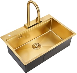 Milacio Мойка кухонная Denia 75 Steel со смесителем золото – фотография-2
