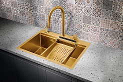 Milacio Мойка кухонная Denia 68 Steel со смесителем золото – фотография-5