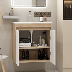 Teymi Тумба с раковиной Netta 60 Волна подвесная дуб/белый – фотография-5