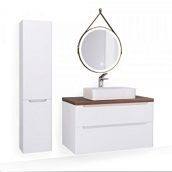 Jorno Тумба с раковиной Wood 100 белая столешница тёмная – фотография-2