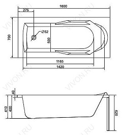 Cersanit Акриловая ванна "Santana" 160 см, белая – фотография-3