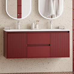 Brevita Тумба с раковиной с двумя чашами Wine 120 подвесная бордовая – фотография-5