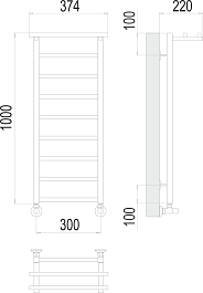 Terminus Полотенцесушитель водяной Контур П9 300x1000 с полкой хром – фотография-3