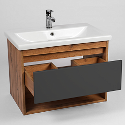 Viant Тумба под раковину Бостон 80 1 ящик подвесная графит/дуб вотан – фотография-4