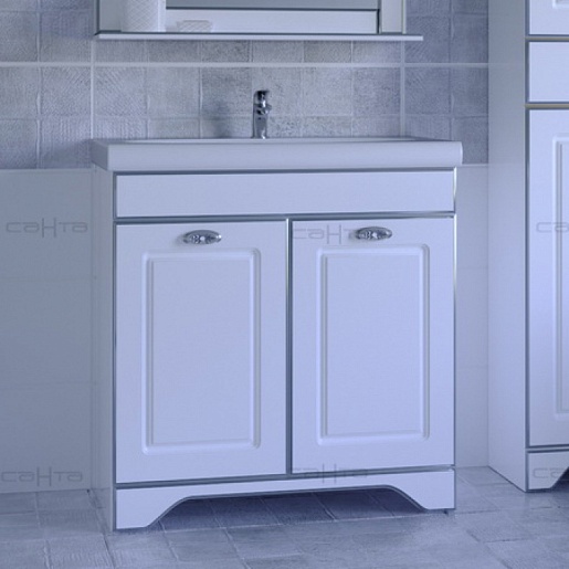 СанТа Тумба с раковиной Мадрид 80 белая патина, серебро – фото-1