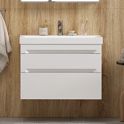 Equil Тумба под раковину Corner 80 2 ящика подвесная белая – фотография-3