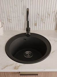 Teymi Мойка кухонная Lina Smart D48 кварцевая черная матовая – фотография-5