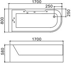 WeltWasser Акриловая ванна WW HB Alster 170x80 WT с гидромассажем – фотография-3