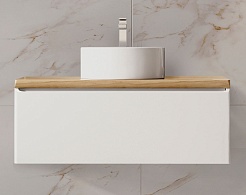 Jorno Тумба с раковиной Solis new 100 белая подвесная со столешницей из массива бука – фотография-1